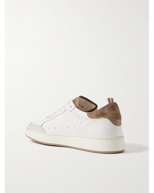 Officine Creative White The Answer 001 Distressed Suede-Trimmed Leather Sneakers for men