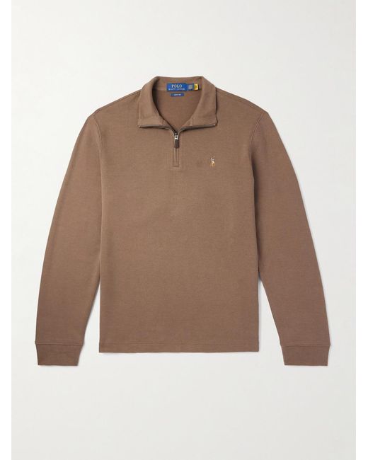 Polo Ralph Lauren Brown Logo-Embroidered Cotton-Jersey Half-Zip Sweatshirt for men