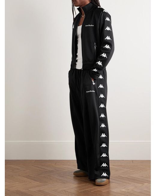 Acne Black Kappa Webbing-Trimmed Logo-Embroidered Tech-Jersey Track Jacket for men