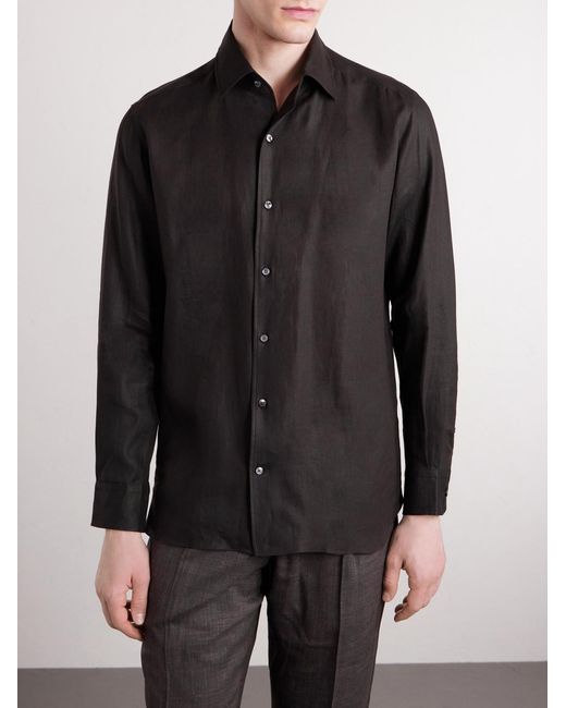 Zegna Black Oasi Linen Shirt for men