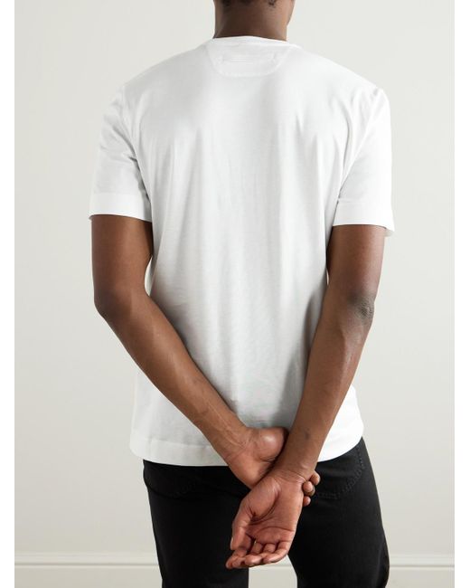 Zegna White Slim-Fit Logo-Embroidered Cotton-Jersey T-Shirt for men