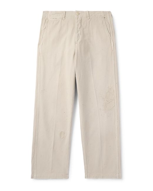 Visvim Natural Crash Straight-Leg Distressed Cotton-Twill Chinos for men