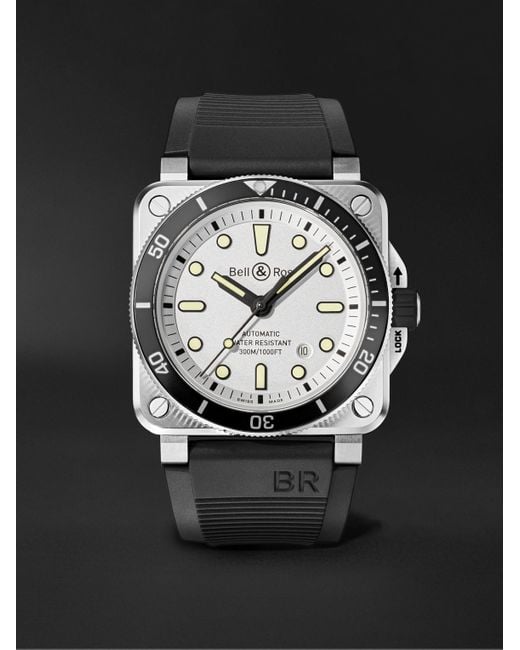 Bell & Ross Black Br 03-92 Diver Automatic 42Mm Stainless Steel And Rubber Watch, Ref. No. Br0392-D-Wh-St/Srb for men