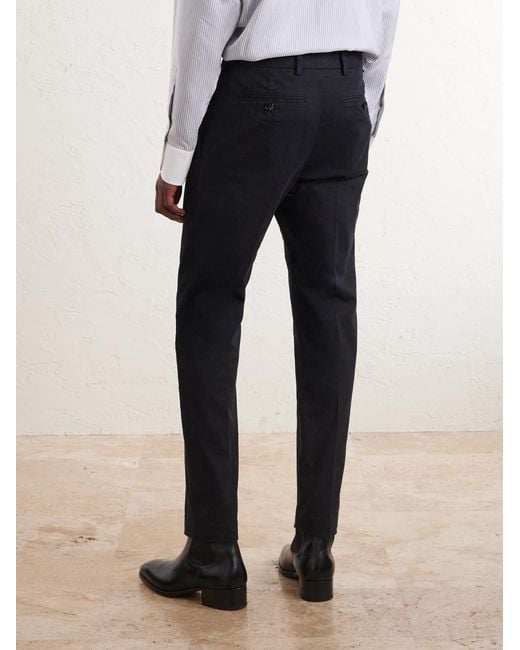 Tom Ford Blue Tapered Cotton-Blend Twill Trousers for men