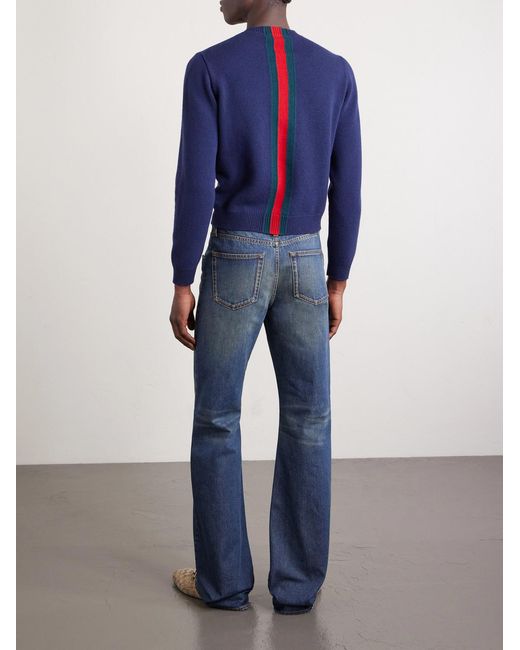 Gucci Blue Slim-Fit Cropped Striped Wool Sweater for men