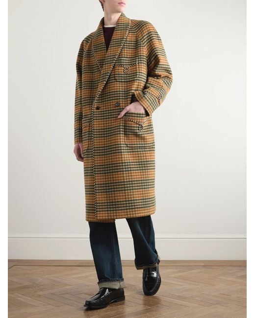 Céline Natural Double-Breasted Checked Wool Coat for men