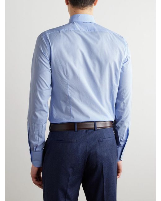 Tom Ford Blue Slim-Fit Cutaway-Collar Checked Cotton-Dobby Shirt for men