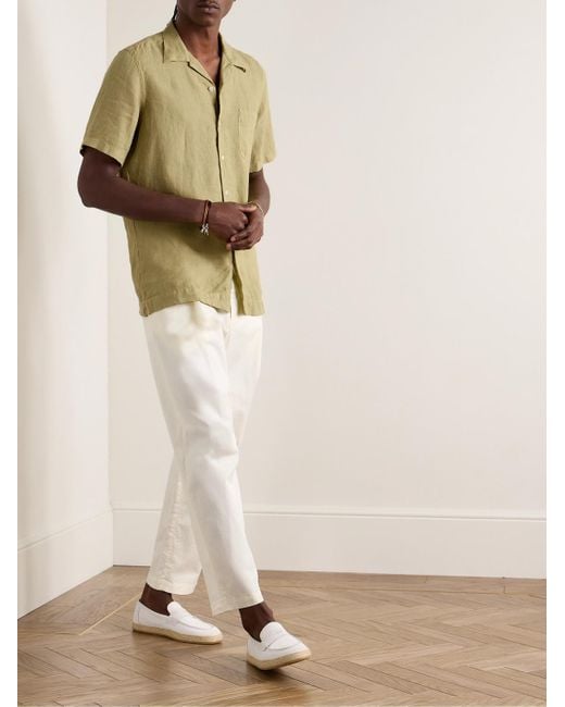 Massimo Alba Green Venice Convertible-collar Linen Shirt for men