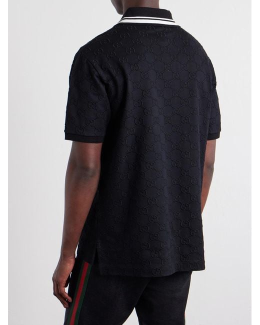 Gucci Black Logo-embroidered Cotton-piqué Polo Shirt for men
