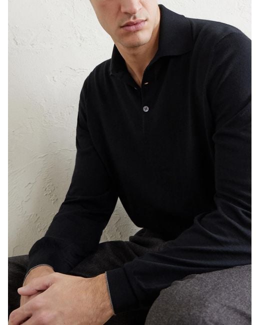 Brunello Cucinelli Black Virgin Wool And Cashmere-blend Polo Shirt for men