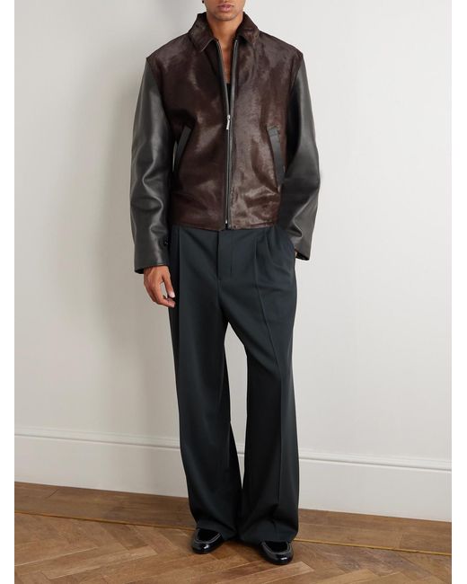 Marni Brown Leather-Trimmed Calf Hair Jacket for men