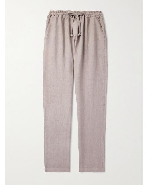 Fedeli Brown Straight-leg Linen Drawstring Trousers for men