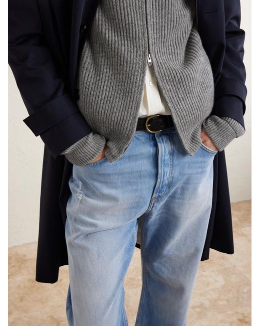 Umit Benan Gray Matt Ribbed Cashmere Zip-up Cardigan for men