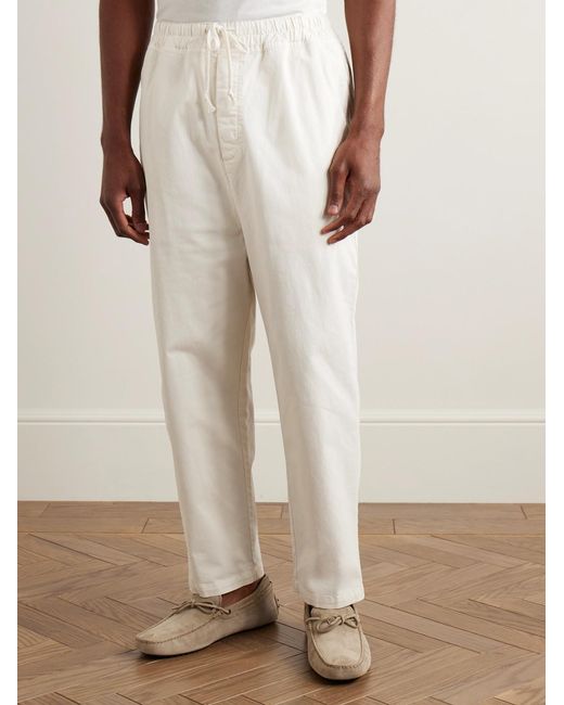 Nili Lotan White Walker Tapered Cropped Brushed Cotton-Blend Twill Drawstring Trousers for men