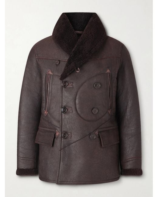 RRL Black Slim-Fit Double-Breasted Shearling Coat for men