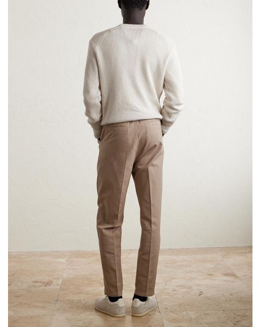 Brunello Cucinelli White Ribbed Cotton Sweater for men