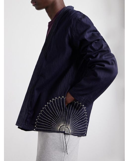 KAPITAL 酔い縞柄 コットンリネン Kakashi shirts サイズ2 Kapital Kakashi Embroidered Cotton-Twill Overshirt in Blue for Men