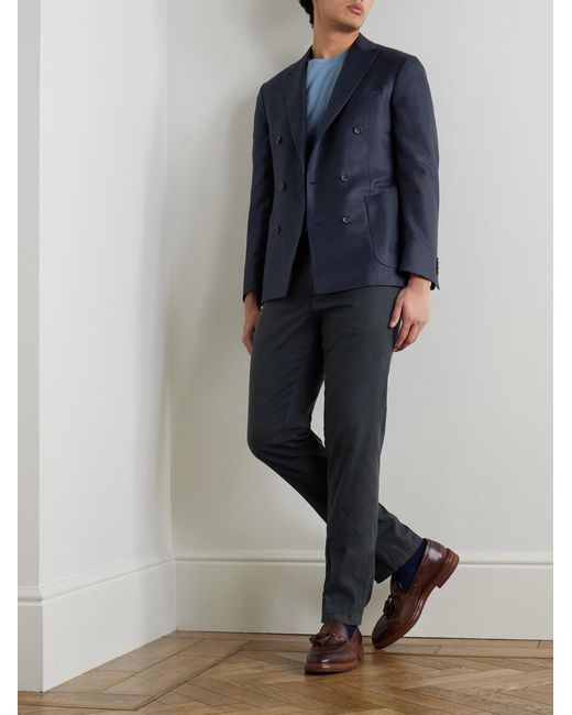 Canali Blue Unstructured Wool, Silk And Linen-Blend Blazer for men