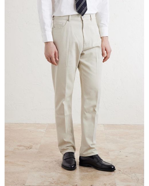 Dunhill White Tapered Cotton-blend Twill Trousers for men