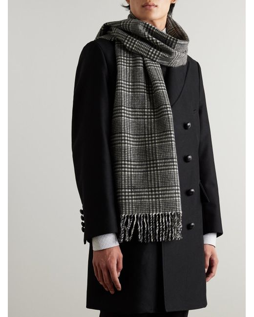Tom Ford Gray Fringed Prince Of Wales Checked Cashmere Scarf for men