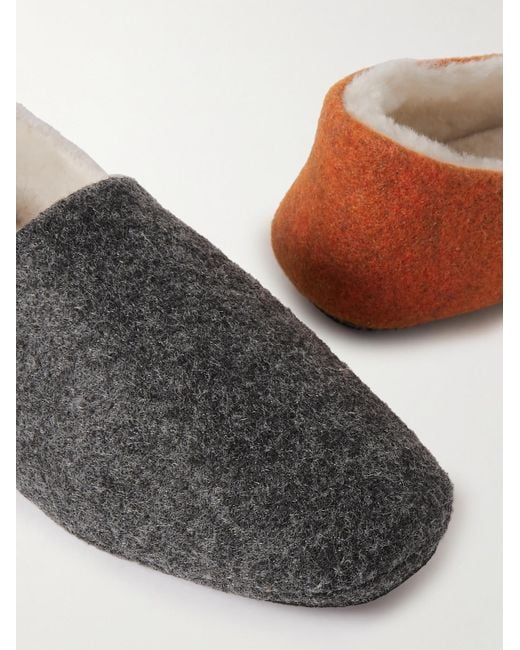 Mr P. Orange Fleece-lined Two-tone Recycled-felt Slippers for men