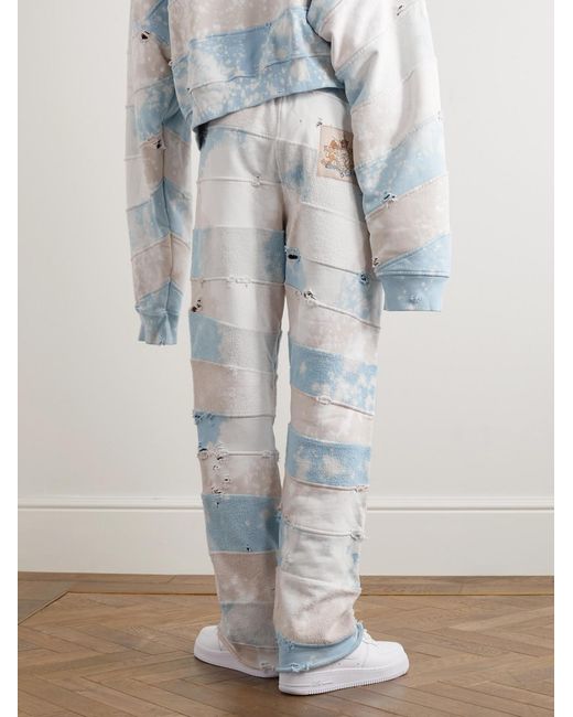 Liberal Youth Ministry Blue Straight-Leg Bleached Distressed Cotton-Jersey And Terry Sweatpants for men