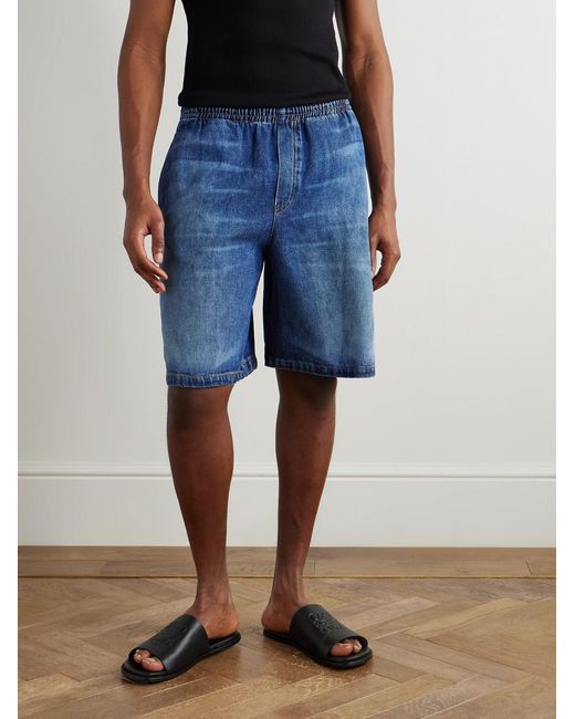 Versace Blue Straight-Leg Horsebit-Embellished Denim Shorts for men