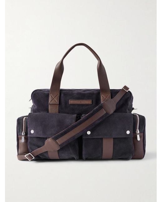 Brunello Cucinelli Weekender aus Veloursleder mit Lederbesatz in Black für Herren