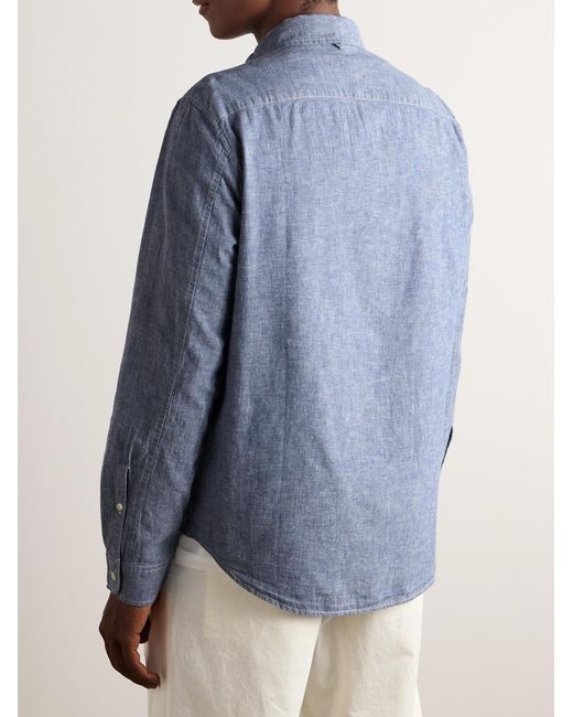 Alex Mill Blue Button-Down Collar Linen And Cotton-Blend Chambray Shirt for men