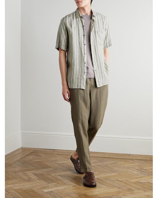 Sunspel Green Striped Linen Shirt for men