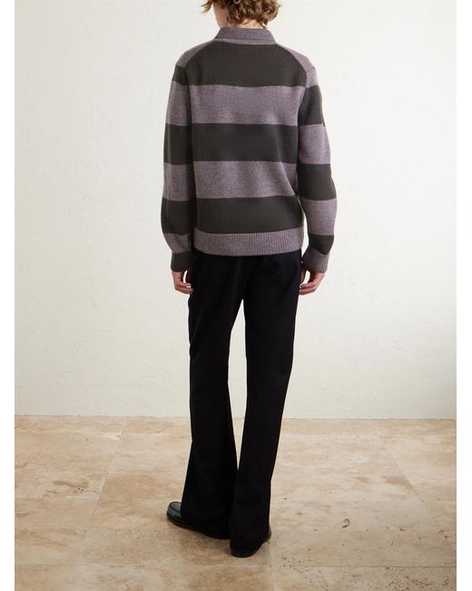 Paul Smith Gray Striped Wool Polo Sweater for men