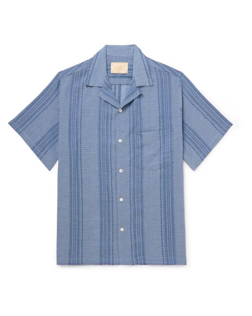 Portuguese Flannel Blue Pacific Convertible-Collar Striped Cotton-Jacquard Shirt for men