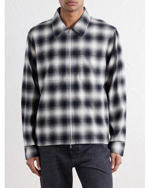 Corridor NYC Blue Zoclao Checked Zip-Up Cotton Jacket for men
