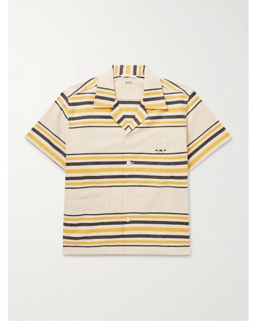 Bode Natural Namesake Camp-collar Logo-embroidered Striped Cotton Shirt for men