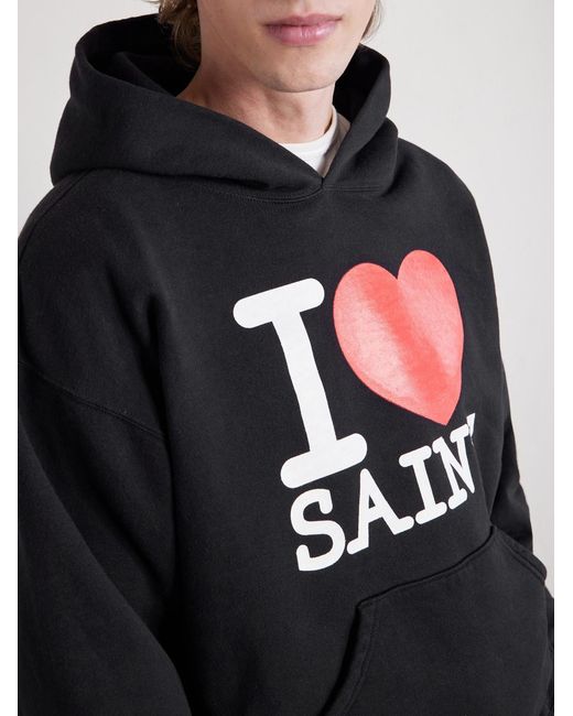 SAINT Mxxxxxx Blue I Love Saint Logo-print Cotton-jersey Hoodie for men