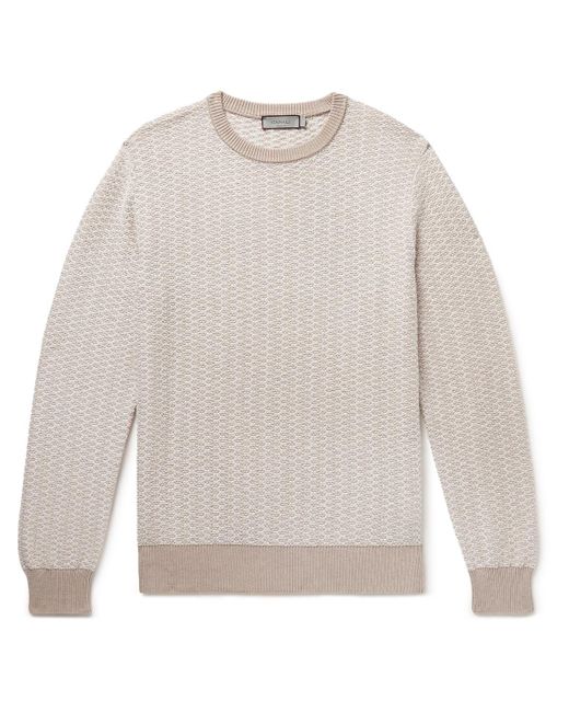 Canali White Textured-knit Cotton-blend Sweater for men