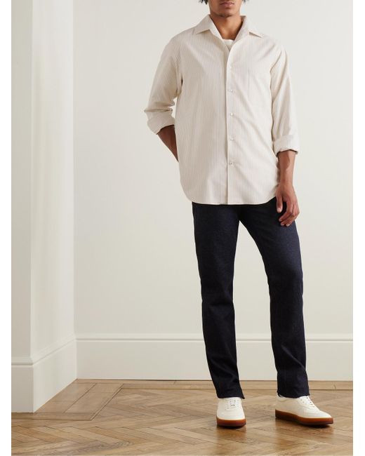 Loro Piana White Andre Striped Silk And Cotton-Blend Twill Shirt for men