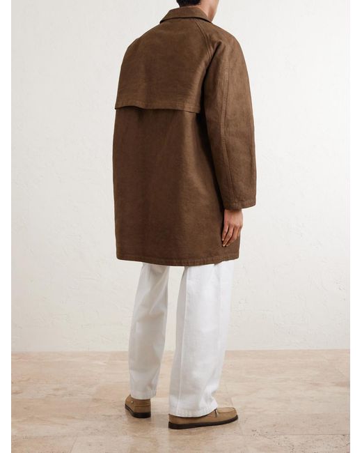 Auralee Brown Garment-Dyed Cotton-Twill Coat for men