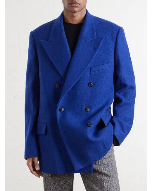 Dries Van Noten Blue Bosier Double-Breasted Wool Blazer for men