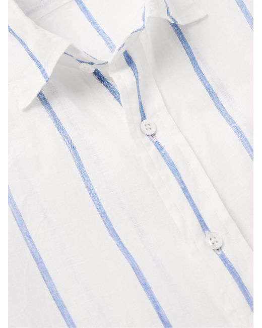 Camicia in lino a righe di Drake's in White da Uomo