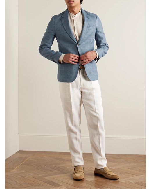 Paul Smith Blue Slim-fit Linen And Wool-blend Blazer for men