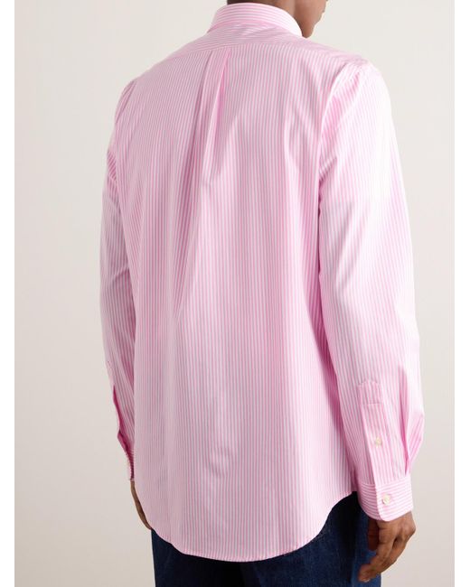 Camicia in popeline di misto cotone a righe con collo button-down di Polo Ralph Lauren in Pink da Uomo