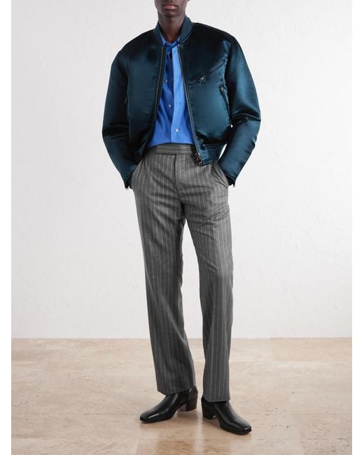 Tom Ford Gray Straight-Leg Pinstripe Wool-Flannel Trousers for men