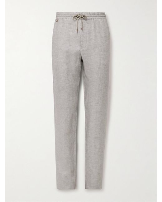 Agnona Gray Straight-leg Linen-twill Drawstring Suit Trousers for men