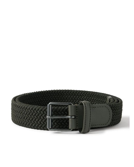 Andersons Black 3cm Leather-trimmed Woven Elastic Belt for men