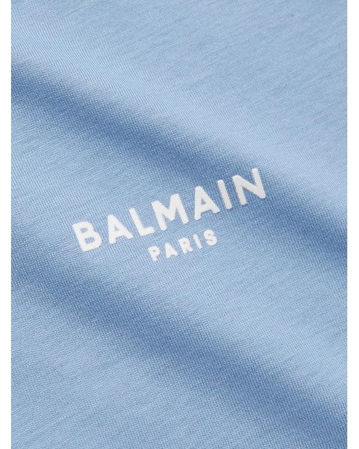 Balmain Blue Logo-Flocked Cotton-Jersey T-Shirt for men