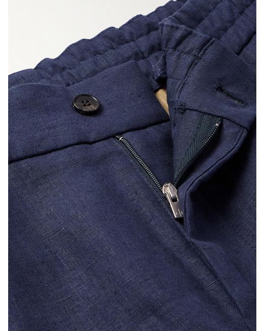Loro Piana Blue Tapered Linen Trousers for men