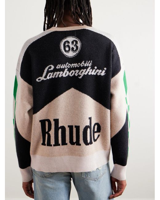 Rhude Black Lamborghini Logo-appliquéd Wool And Cashmere-blend Sweater for men
