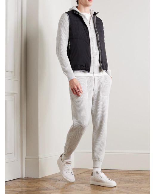 Brunello Cucinelli White Ribbed Cotton Drawstring Sweatpants for men