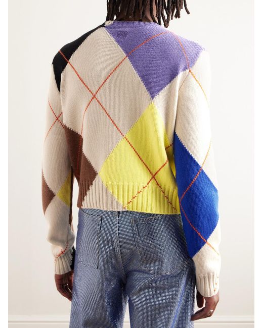 Loewe Natural Slim-fit Cropped Argyle Cashmere Sweater for men